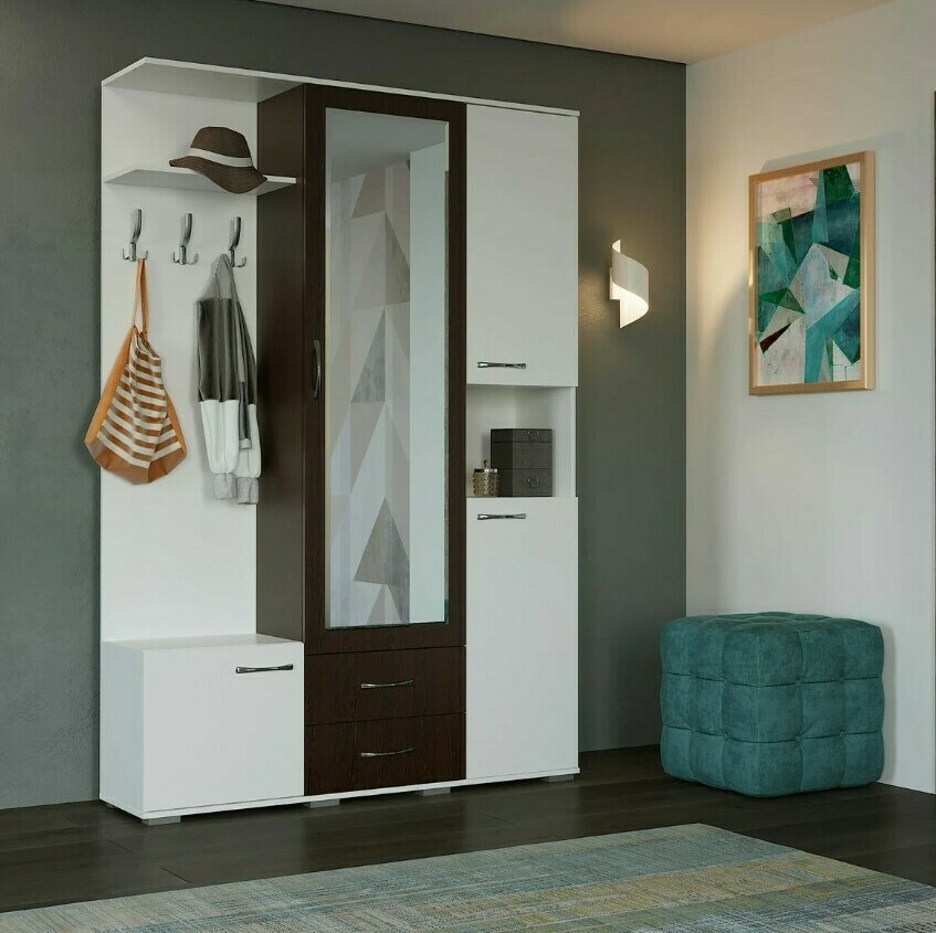 Готовая прихожая Осло-2 Венге/белый шириной 1400мм (готовая прихожая со шкафом, зеркалом и полками) Прихожая Осло-2 Венге/Белый