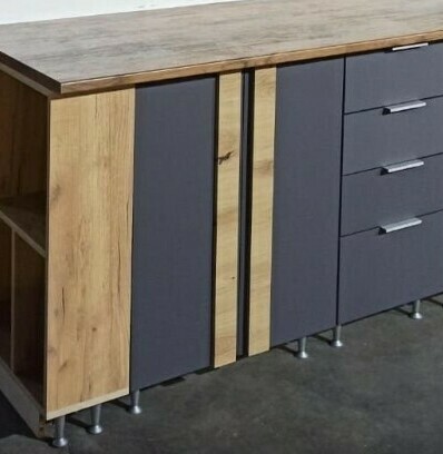 Модульная кухня Йота: фасады МДФ Грей софт/ЛДСП Дуб золотой Модульная кухня Йота: фасады МДФ Грей софт/ЛДСП Дуб золотой