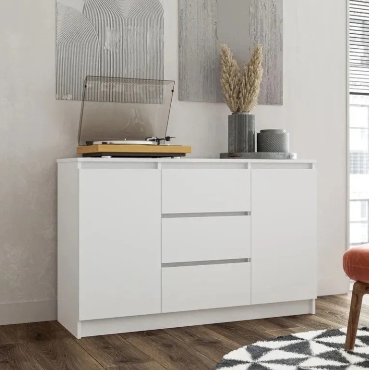 Норд белый гладкий Комод №3 Гостиная Норд белая (модульная гостиная Норд белый гладкий)