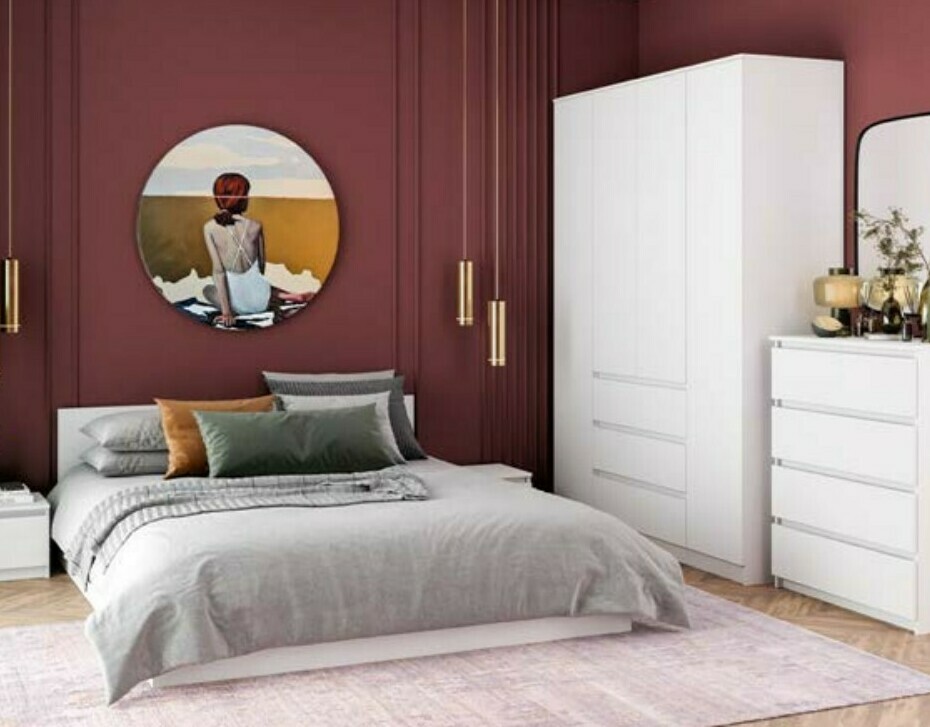 Спальный гарнитур Норд белого цвета (комп. 2 Спальня Норд белая комп.2 (модульная спальня белого цвета)