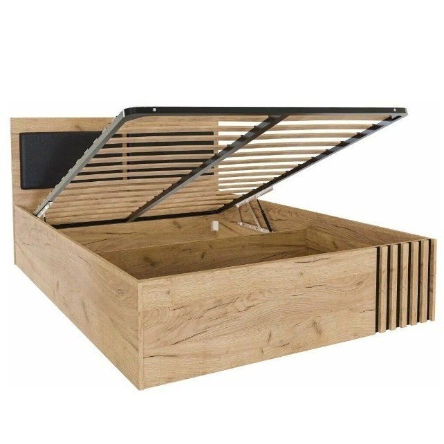 Кровать Бриона Дуб золотой/Венге с ортопедическим подъёмным основанием и мягким изголовьем  из экокожи Спальня Бриона Дуб золотой/Венге (модульная современная спальня )