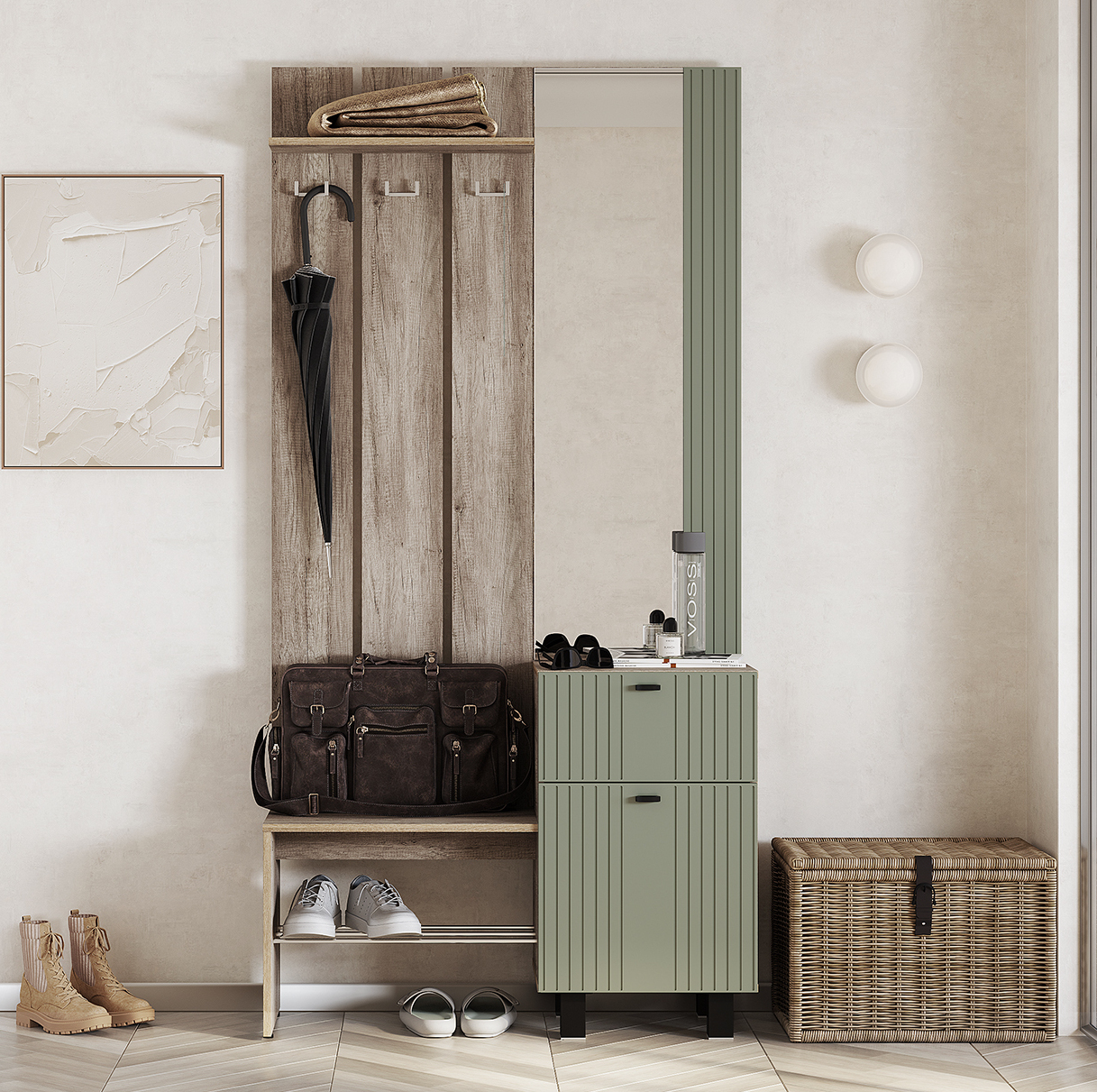 Прихожая Олива Дуб каньон/Эвкалипт софт (маленькая готовая прихожая ) Прихожая Олива Эвкалипт софт