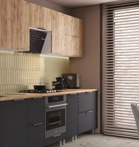 Модульная кухня Орион ЛДСП Дуб золотой/ МДФ Грей софт Модульная кухня Орион ЛДСП Дуб золотой/ МДФ Грей софт