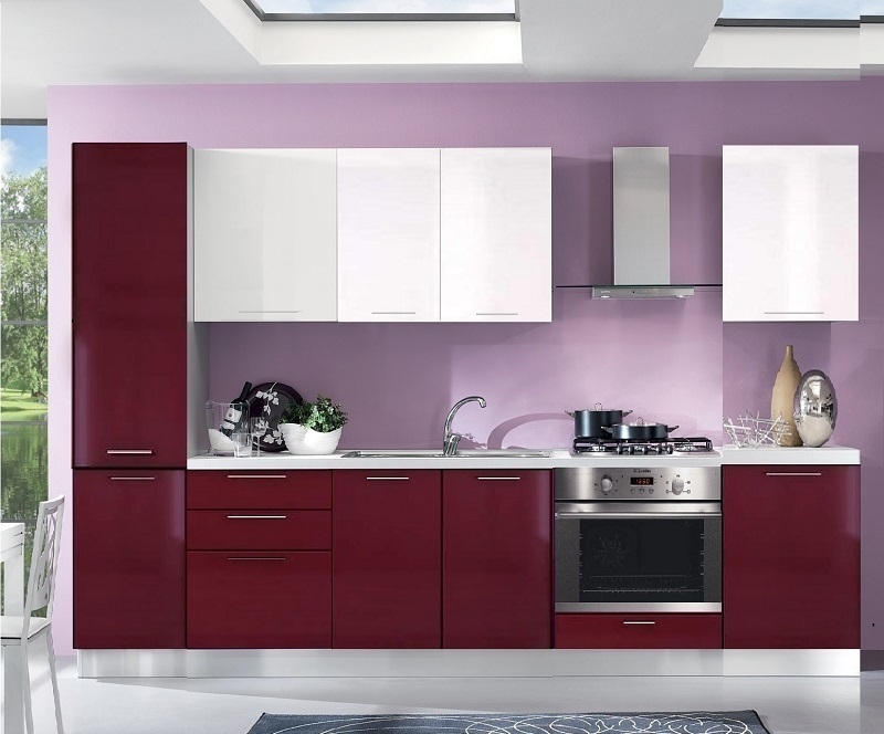 Кухня Ксения 2,9м (комп. 82.2) Белый/Бордо