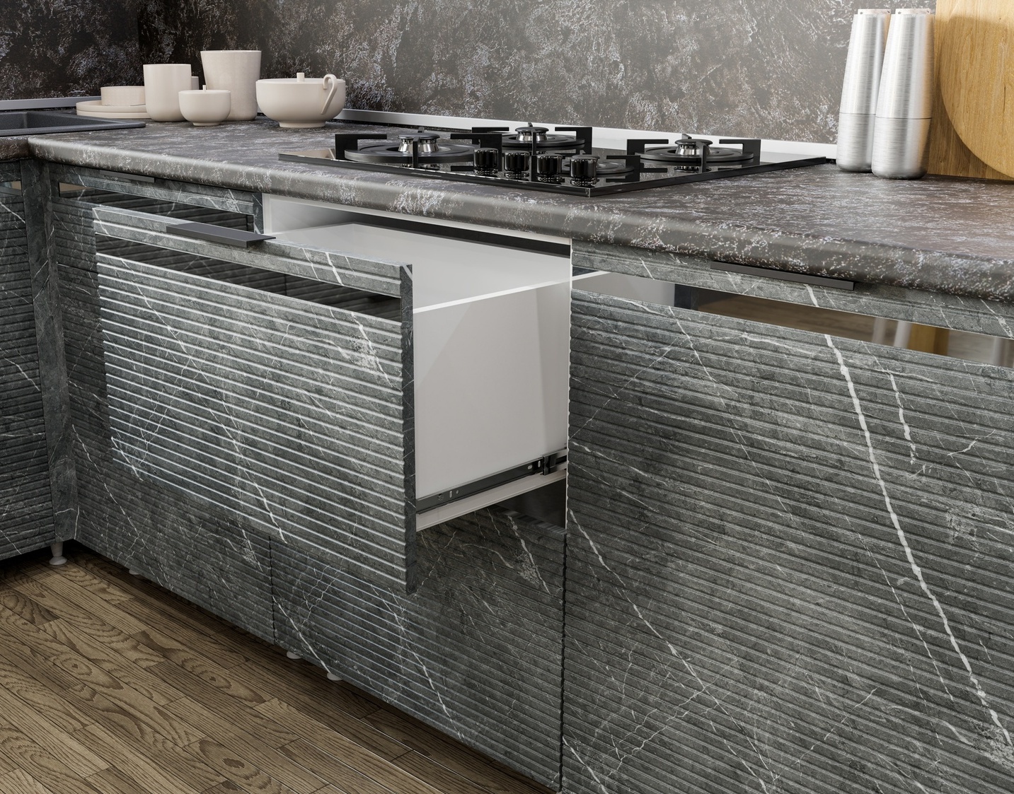 Модульная кухня Сильвер МДФ Мрамор чёрный