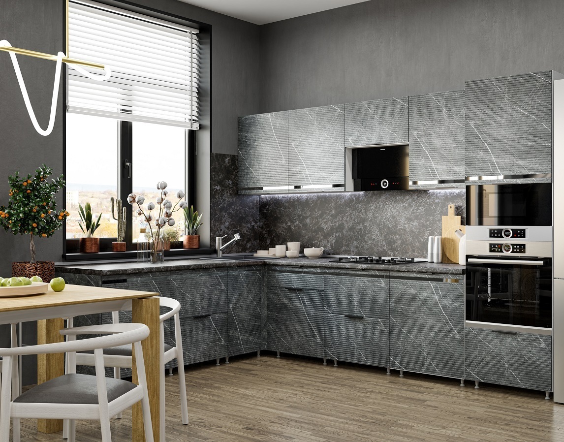 Модульная кухня Сильвер МДФ Мрамор чёрный