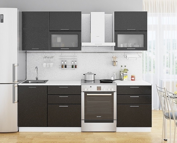 Модульная готовая кухня Ксения 1,7м (комп.141) МДФ Черный глянец (прямая)