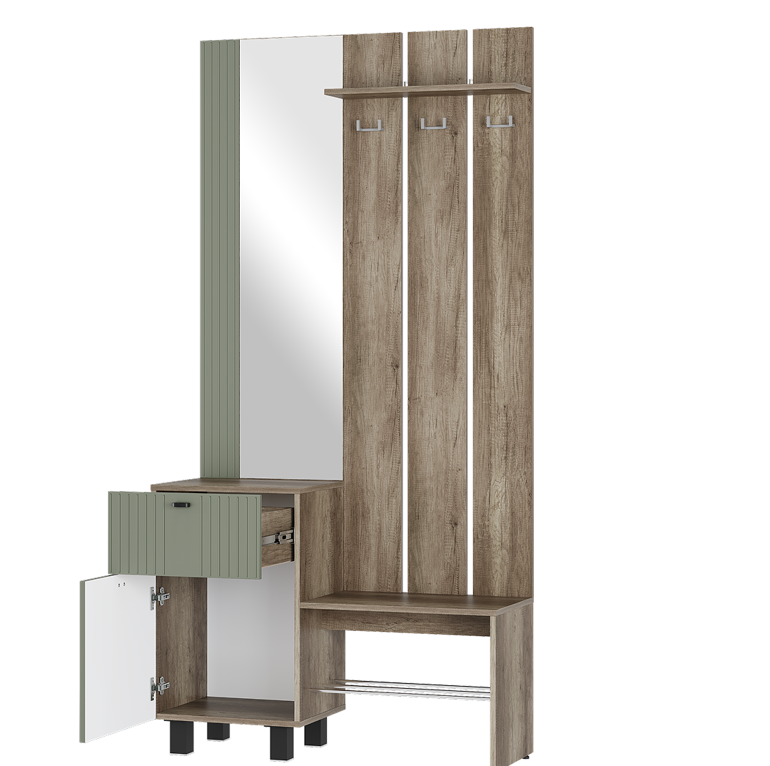 Прихожая Олива Дуб каньон/Эвкалипт софт (маленькая готовая прихожая ) Прихожая Олива Эвкалипт софт