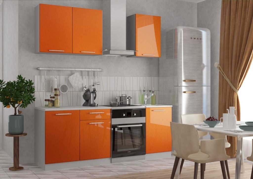 Кухня Ксения МДФ 1,5м (комп. 52.1), цвет фасадов Оранж&nbsp;&nbsp;