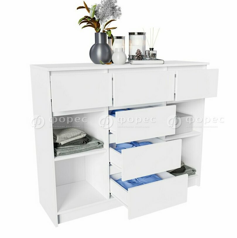 Норд белый гладкий Комод №5 Гостиная Норд белая (модульная гостиная Норд белый гладкий)