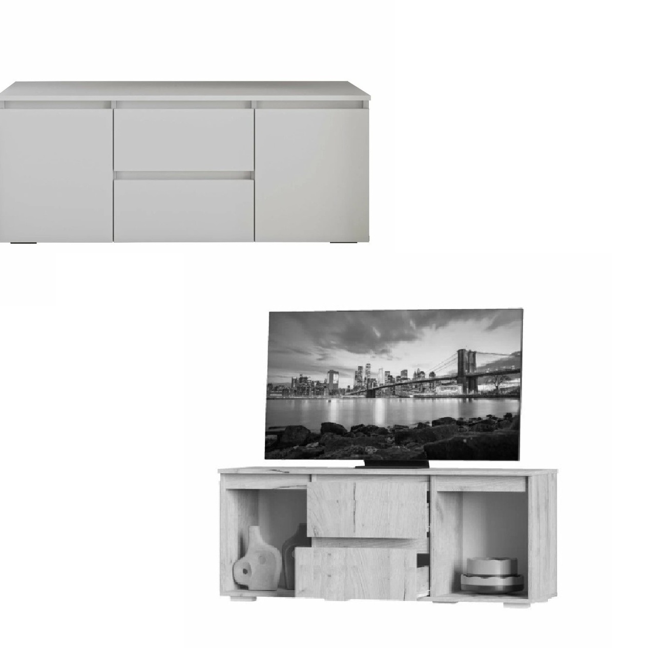 Норд белый гладкий Тумба ТВ Гостиная Норд белая (модульная гостиная Норд белый гладкий)