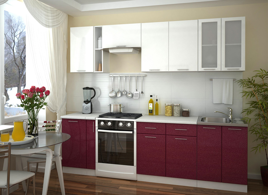 Кухня Ксения 2,55м (комп. 48), цвет фасадов Белый/Бордо