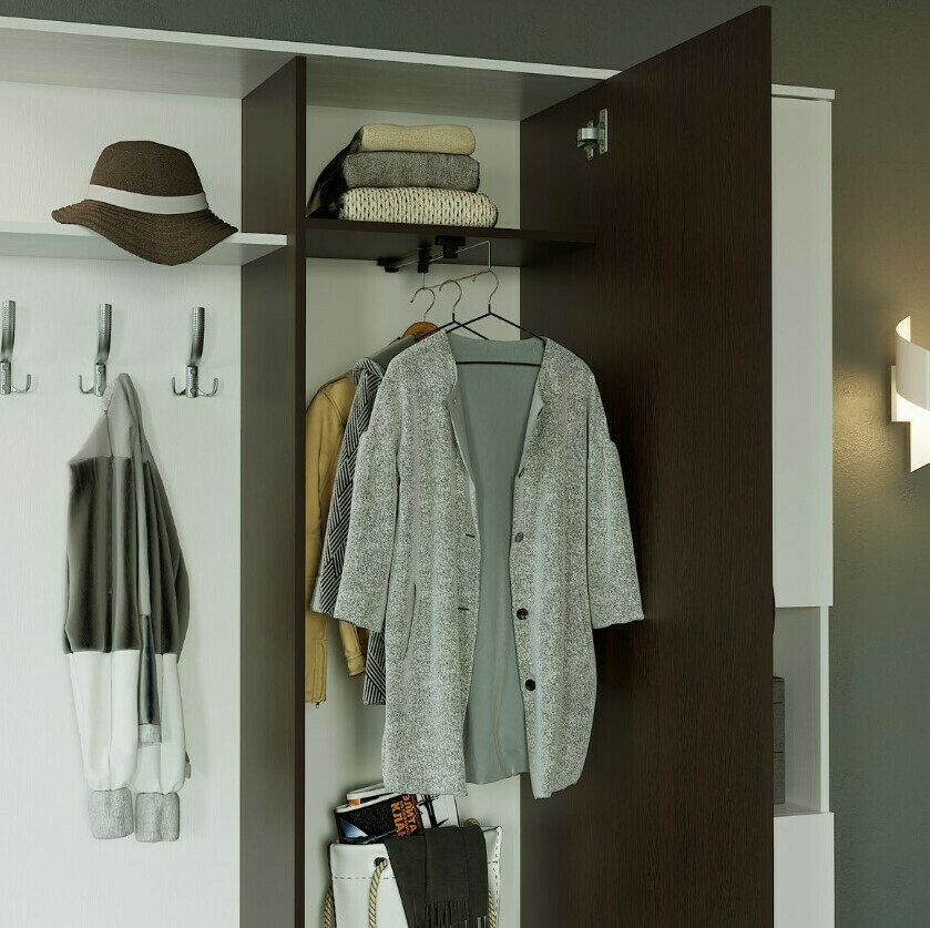 Готовая прихожая Осло-2 Венге/белый шириной 1400мм (готовая прихожая со шкафом, зеркалом и полками) Прихожая Осло-2 Венге/Белый