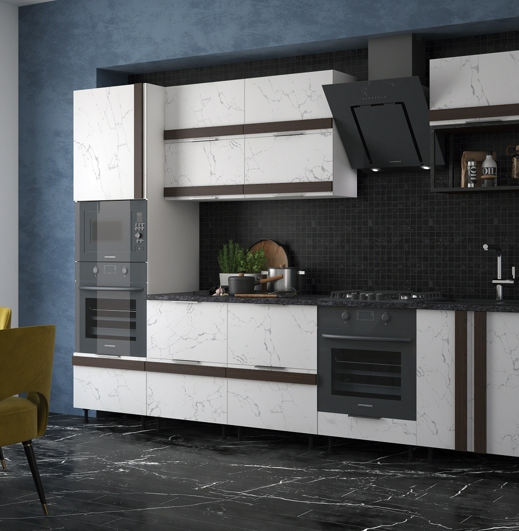 Модульная кухня Йота: фасады МДФ Мрамор белый Модульная кухня Йота: фасады МДФ Мрамор белый