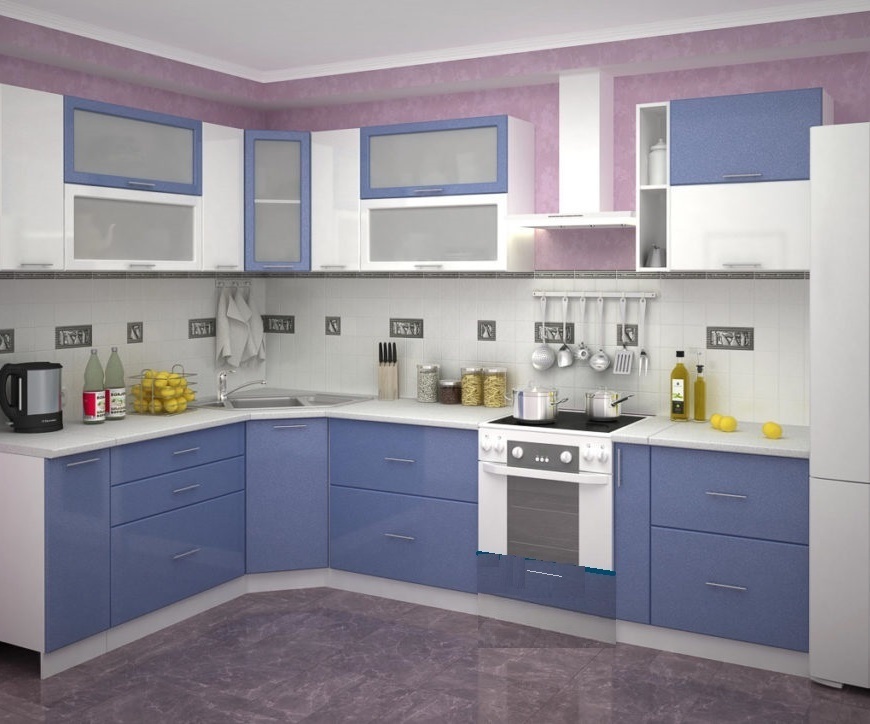 Кухня Ксения 2,05х3,0м (комп.59), цвет фасадов Белый/Сизый