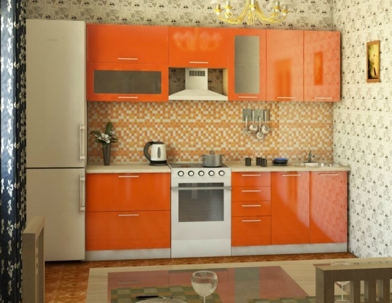 Кухня Ксения 2,6м (комп. 43.1), цвет фасадов Оранж
