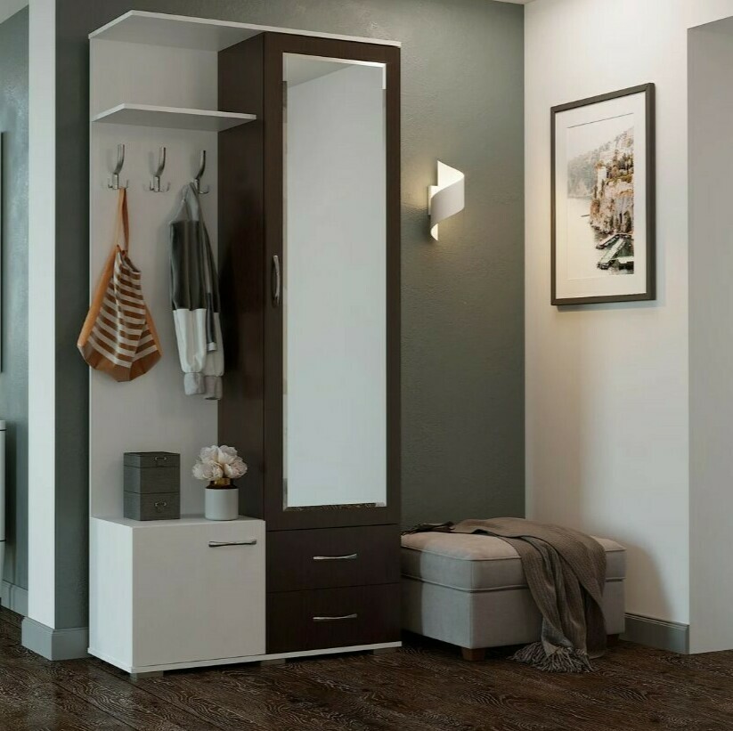 Маленькая готовая прихожая Осло-1 со шкафом, зеркалом и полками Прихожая Осло-1 Белый/Венге