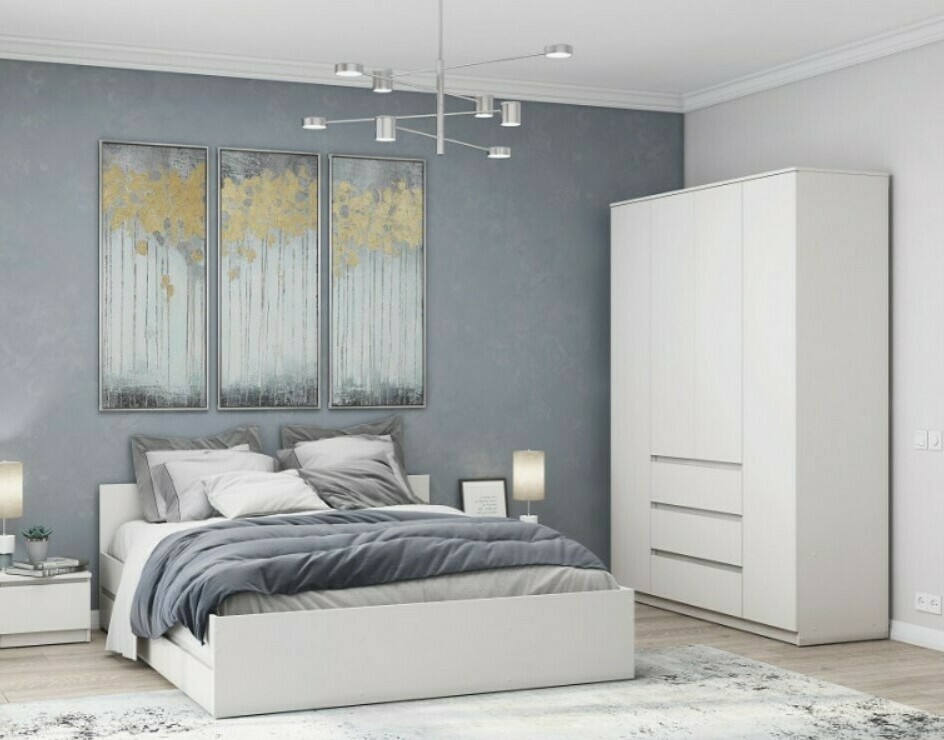 Спальный гарнитур Норд белого цвета (комп. 1) Спальня Норд белая комп.1 (модульная спальня белого цвета)