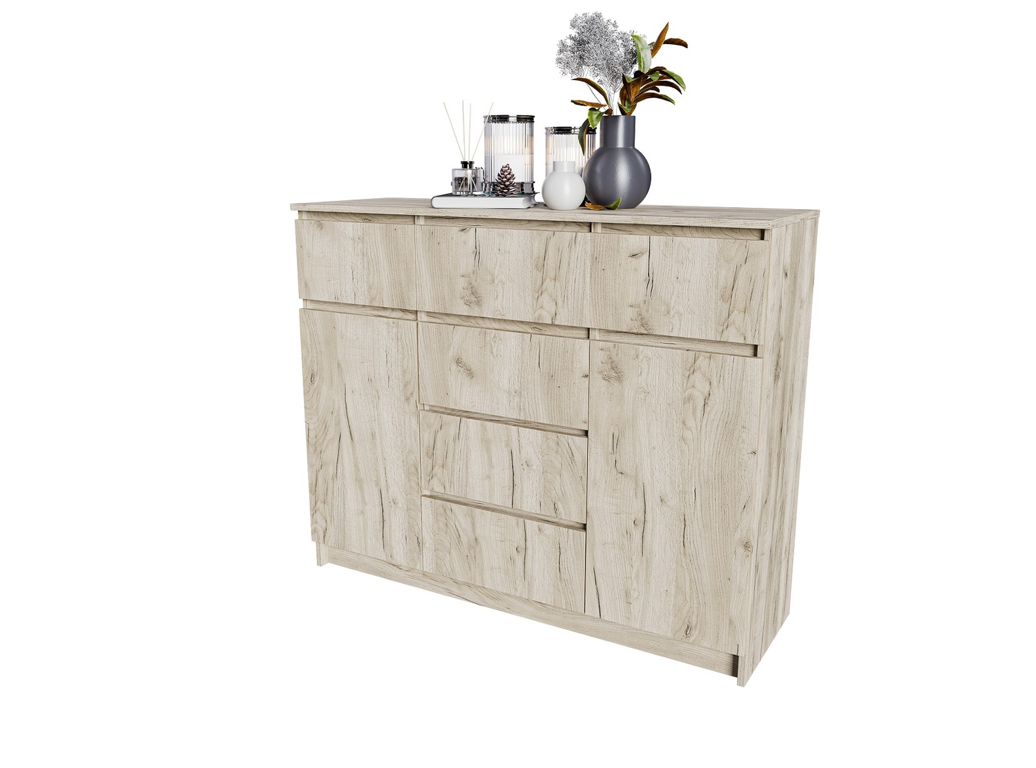 Норд Комод №5 ЛДСП цвет Дуб Крафт серый (ШхВхГ: 1204х990х400 мм), 6 ящиков и 2 дверцы