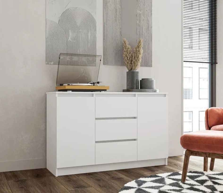 Норд Комод №3 ЛДСП белый (ШхВхГ: 1204х770х400 мм), 3 ящика и 2 дверцы