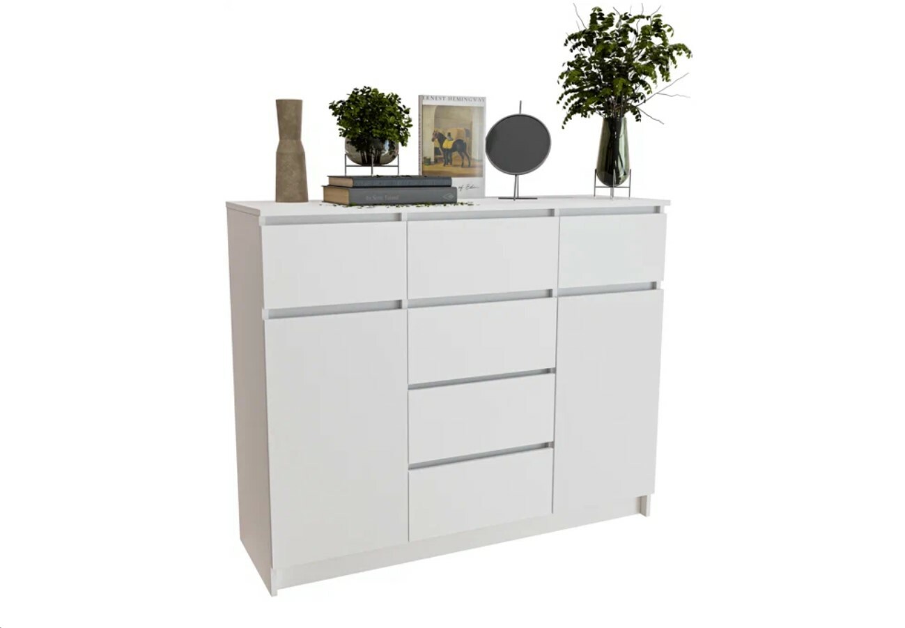 Норд Комод №5 ЛДСП белый (ШхВхГ: 1204х990х400 мм), 6 ящиков и 2 дверцы