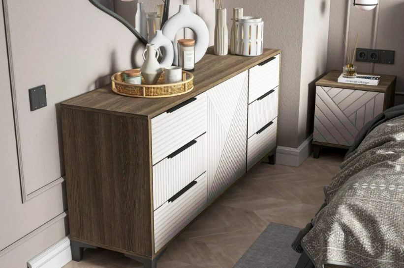 Комод Палау (ШхВхГ: 1502х700х400мм) МДФ Белый софт/ЛДСП Табак