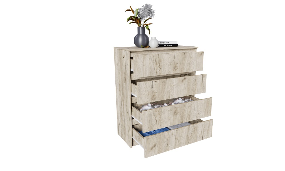 Норд Комод №2 ЛДСП цвет Дуб Крафт серый (ШхВхГ: 804х990х400 мм), 4 ящика