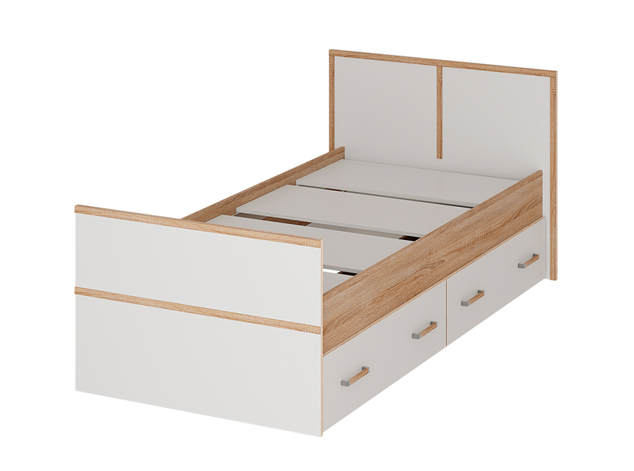 Кровать Сакура ЛДСП Сонома/Белый 0,9 с 2-мя ящиками&nbsp; (1050х860х2034мм)