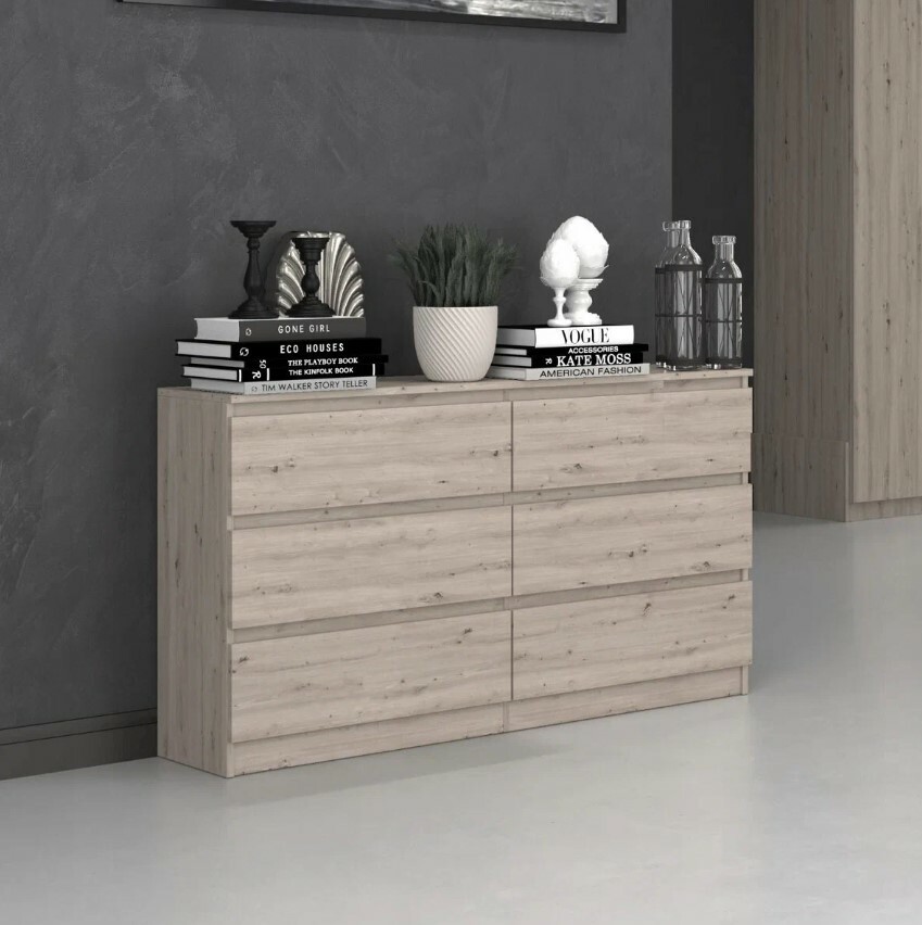 Норд Комод №7 ЛДСП цвет Дуб Крафт серый (ШхВхГ: 1384х770х400 мм), 6 ящиков