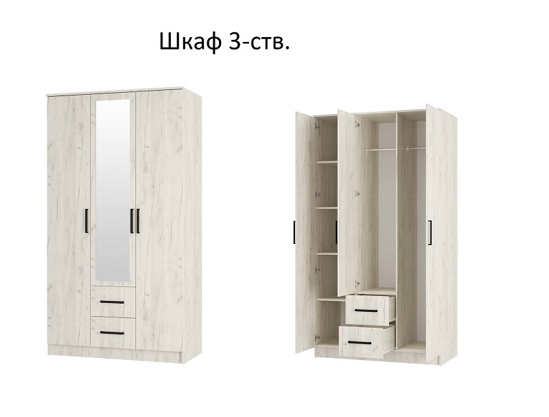 Шкаф 3-ств. распашной Фиеста ЛДСП цвет Дуб крафт белый (1200х2216х610мм)