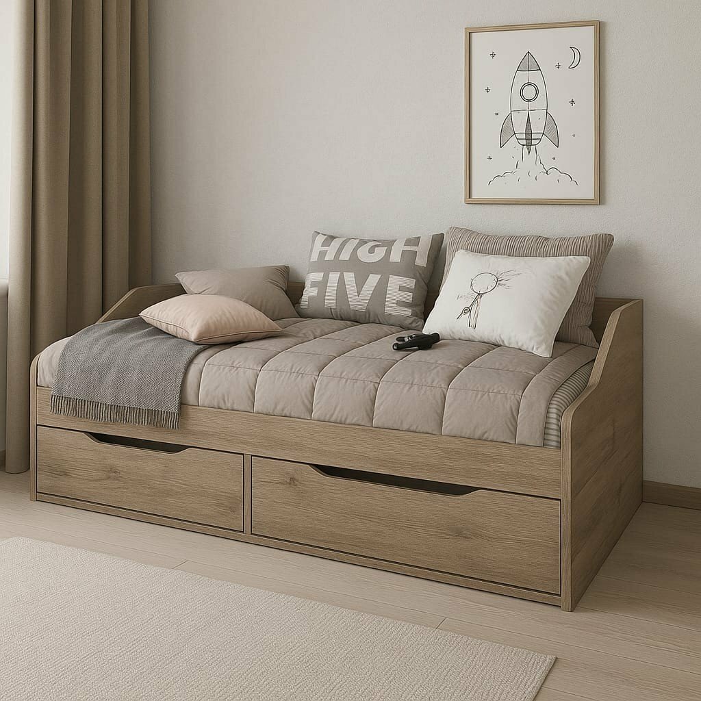 Норд Диван-кровать ЛДСП цвет Дуб Крафт серый (ШхВхГ: 2032х650х950 мм) без матраса