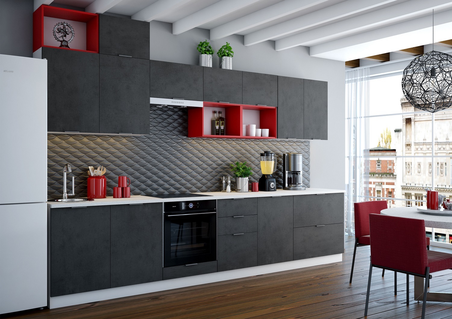 Кухня Техно Нью 3,4м&nbsp; (комп.1) МДФ Бетон темный