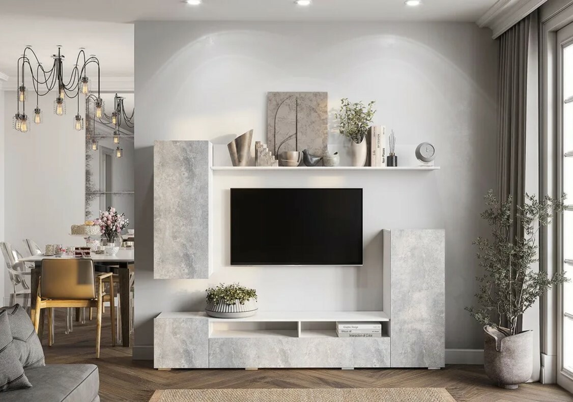 Гостиная Диаманд 2,13м Белый/Цемент светлый