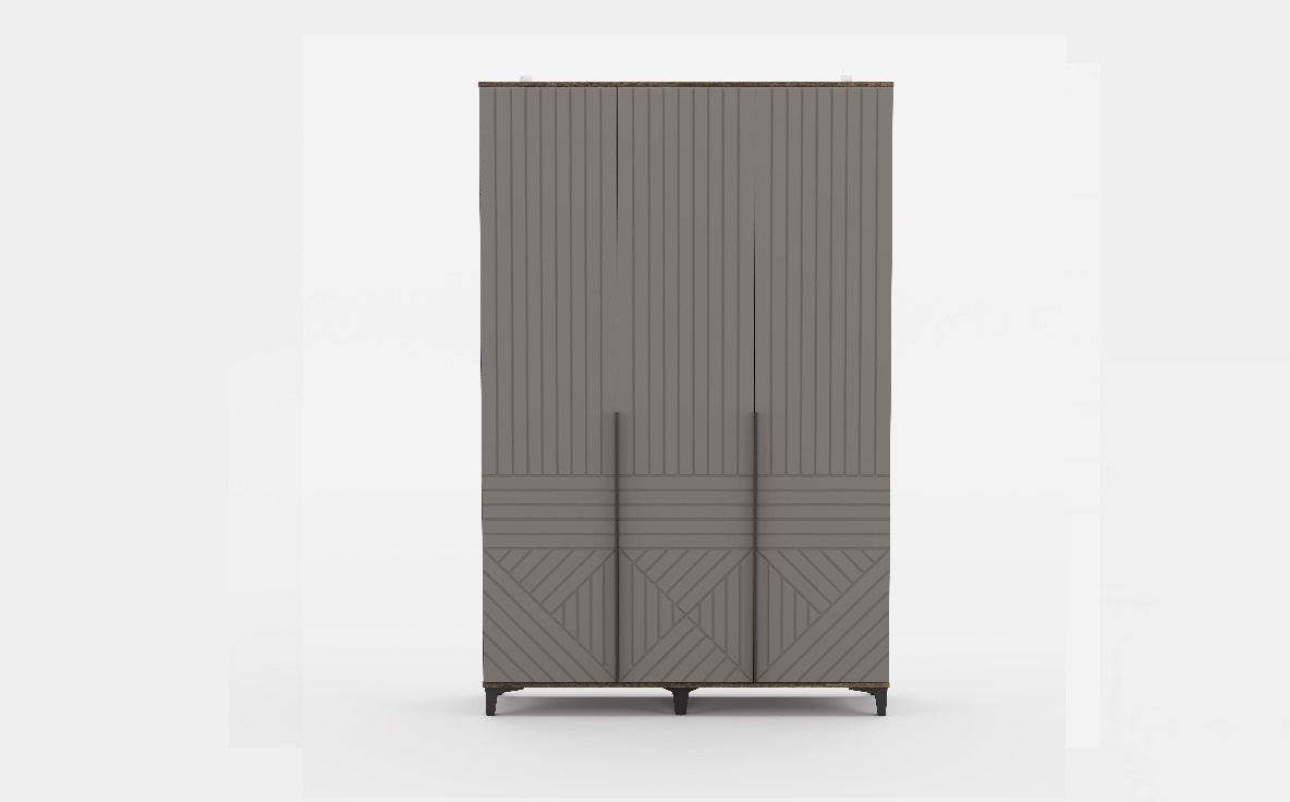 Шкаф Палау распашной 3-ств.  (ШхВхГ: 1352х2100х500мм) МДФ Грей софт/ЛДСП Табак